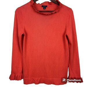 Ann Taylor Factory Dark Orange Sweater‎ Ruffle Mock Neck & Cuffs Size M